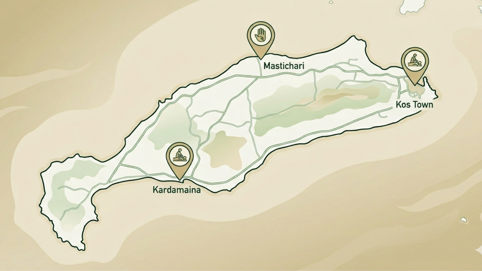 Kos map with massage spots